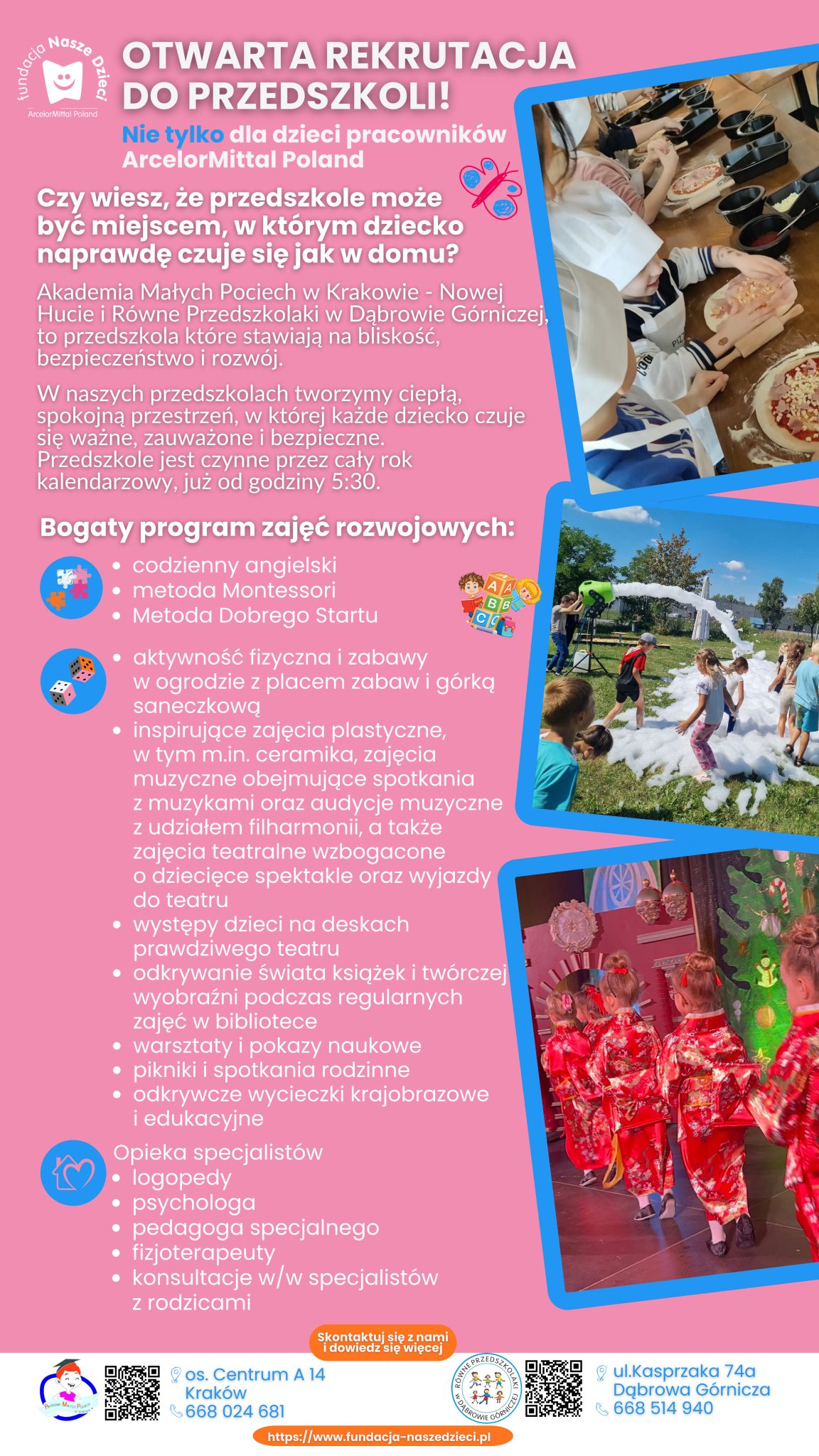 Ulotka przedszkola ArcelorMittal Poland w Dąbrowie Górniczej i Krakowie