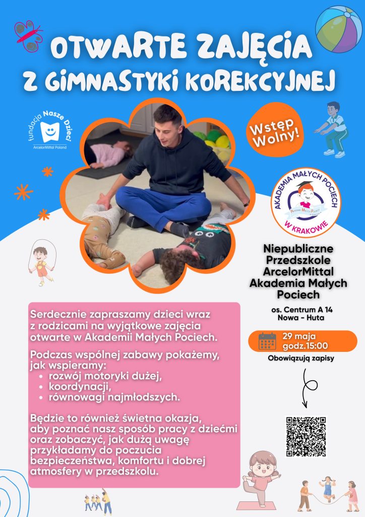 Zaproszenie na zajęcia z gimnastyki korekcyjnej w Akademii Małych Pociech w Krakowie / Nowej Hucie.
